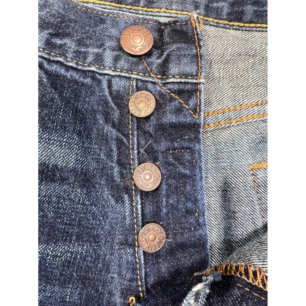 Hollister Mens Jeans Dark Wash Slim‎ Fit Button Fly Distressed Size 34x34/33